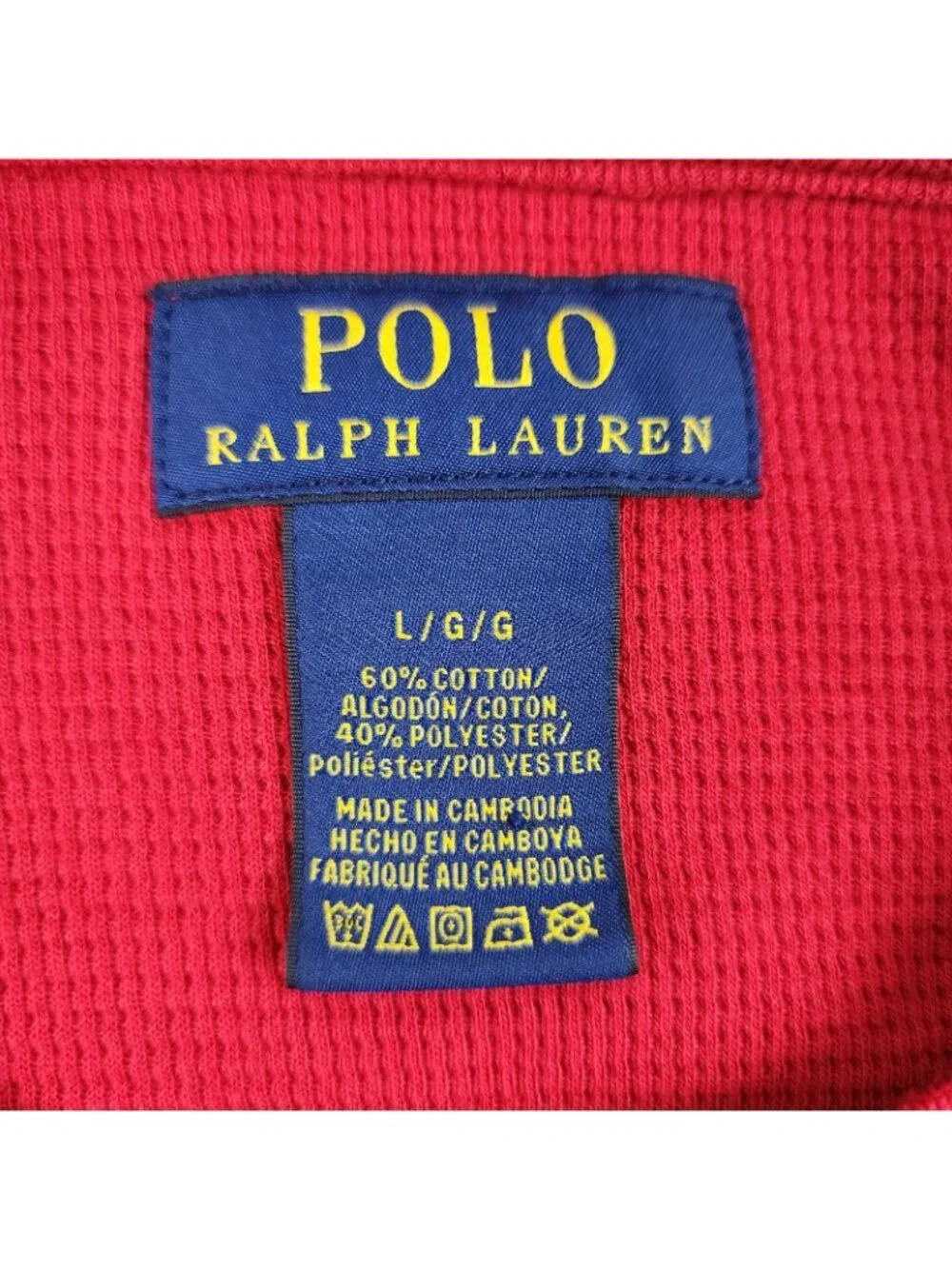 Polo Ralph Lauren Mens Large Red Waffle Knit Thermal Shirt Preppy